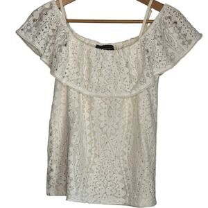 INC White Lace Off Shoulder Blouse Women’s XS Romantic Boho Summer Top